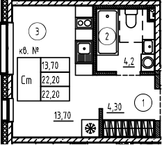 Планировка — PLUS Пулковский, Студия, 22 м²