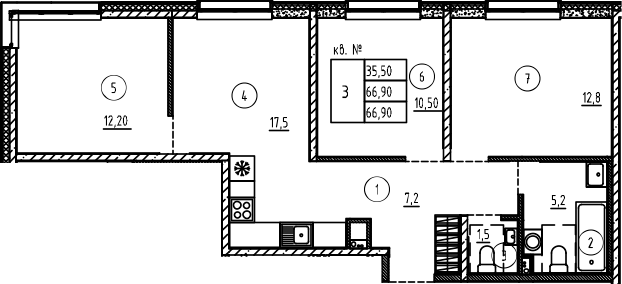 Планировка — PLUS Пулковский, 4-комн., 67 м²