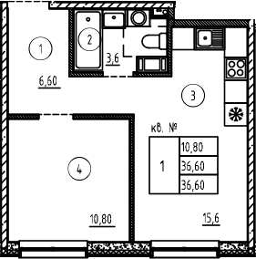 Планировка — PLUS Пулковский, 2-комн., 37 м²