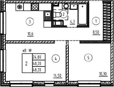 Планировка — PLUS Пулковский, 2-комн., 48 м²
