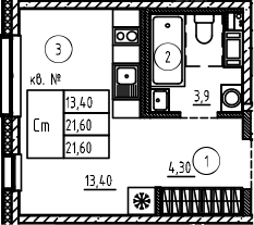 Планировка — PLUS Пулковский, Студия, 22 м²