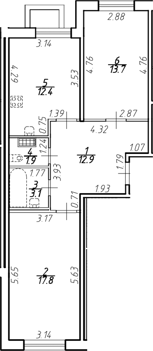 Планировка — Ингрия Лэнд, 2-комн., 61 м²