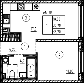 Планировка — PLUS Пулковский, 2-комн., 37 м²