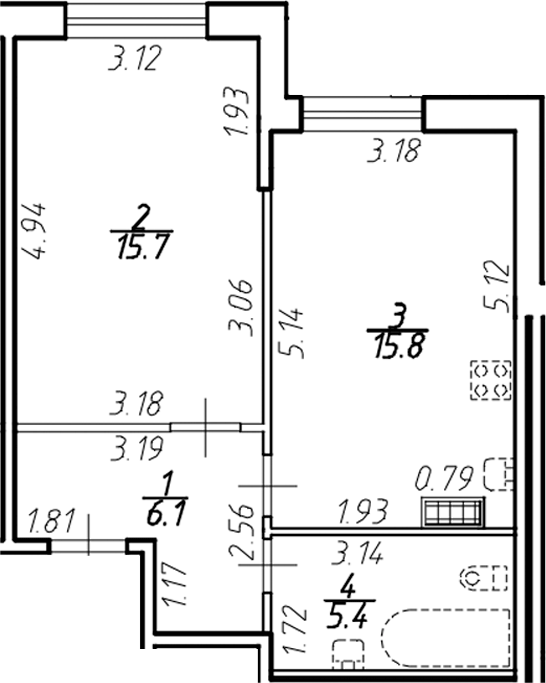 Планировка — Ингрия Лэнд, 1-комн., 43 м²