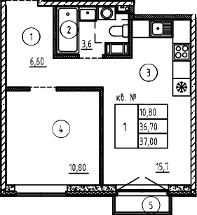 Планировка — PLUS Пулковский, 2-комн., 37 м²