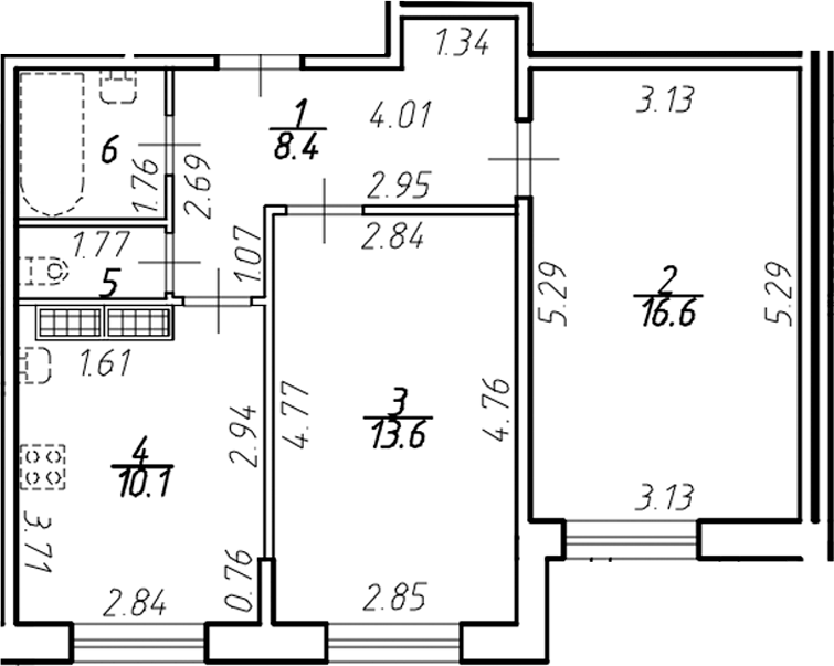 Планировка — Ингрия Лэнд, 2-комн., 53 м²