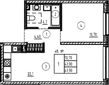 Планировка — PLUS Пулковский, 2-комн., 42 м²