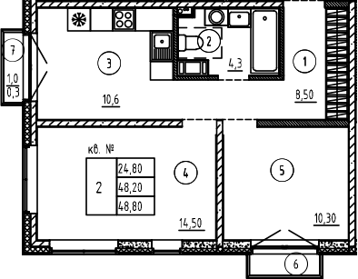 Планировка — PLUS Пулковский, 2-комн., 48 м²