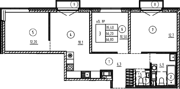 Планировка — PLUS Пулковский, 4-комн., 66 м²