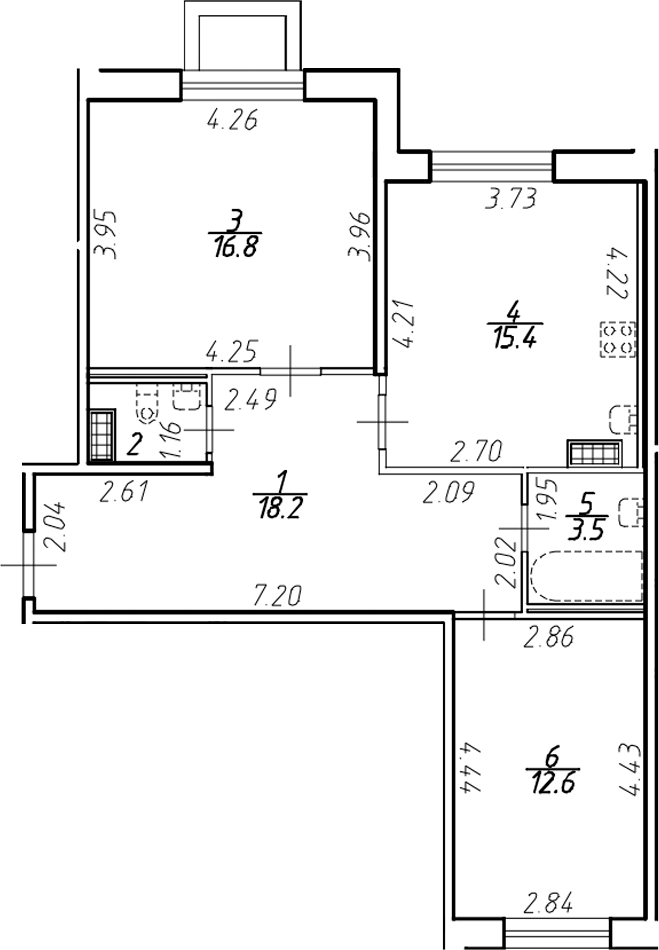 Планировка — Ингрия Лэнд, 2-комн., 68 м²