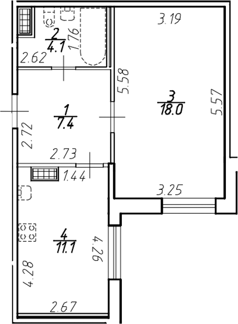 Планировка — Ингрия Лэнд, 1-комн., 41 м²