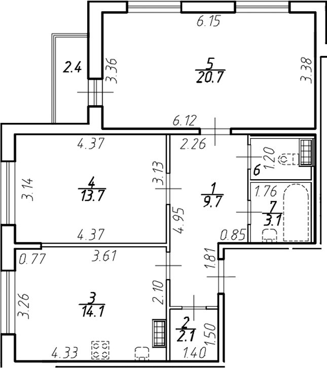 Планировка — Ингрия Лэнд, 2-комн., 65 м²