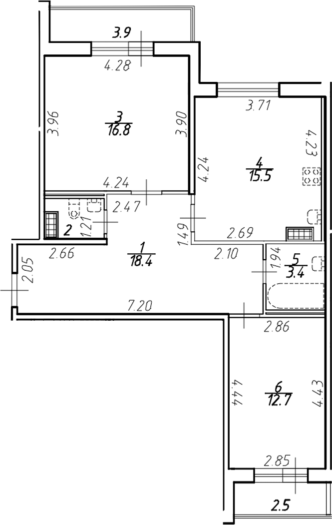 Планировка — Ингрия Лэнд, 2-комн., 69 м²