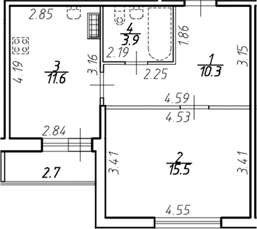 Планировка — Ингрия Лэнд, 1-комн., 42 м²