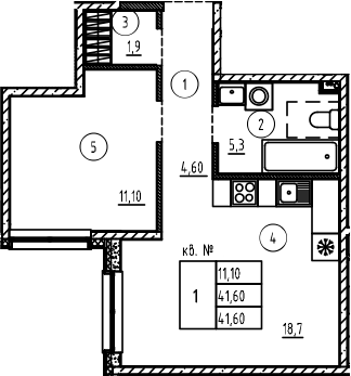 Планировка — PLUS Пулковский, 1-комн., 42 м²
