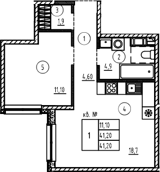 Планировка — PLUS Пулковский, 1-комн., 41 м²