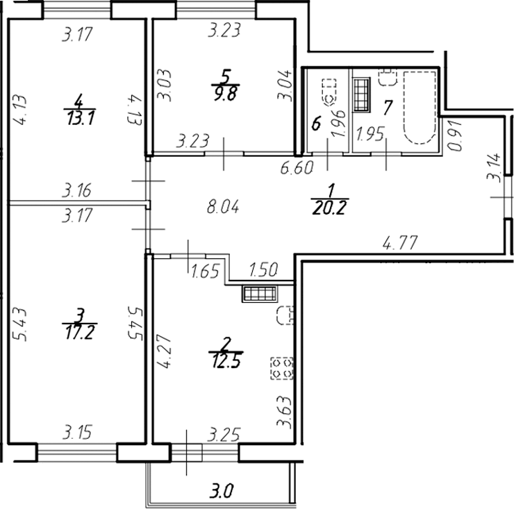 Планировка — Ингрия Лэнд, 3-комн., 78 м²