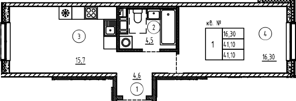 Планировка — PLUS Пулковский, 2-комн., 41 м²
