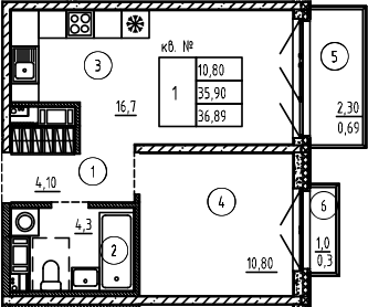 Планировка — PLUS Пулковский, 2-комн., 36 м²