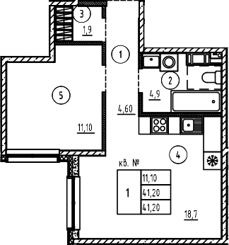 Планировка — PLUS Пулковский, 2-комн., 41 м²