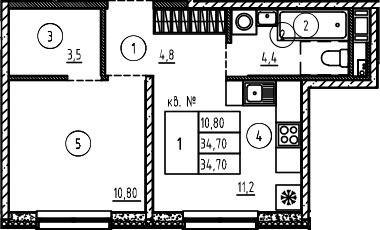 Планировка — PLUS Пулковский, 1-комн., 35 м²