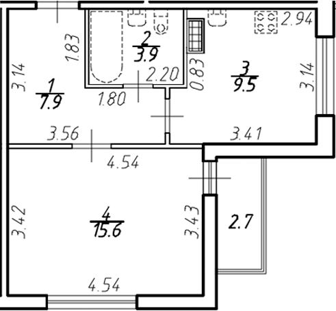 Планировка — Ингрия Лэнд, 1-комн., 37 м²
