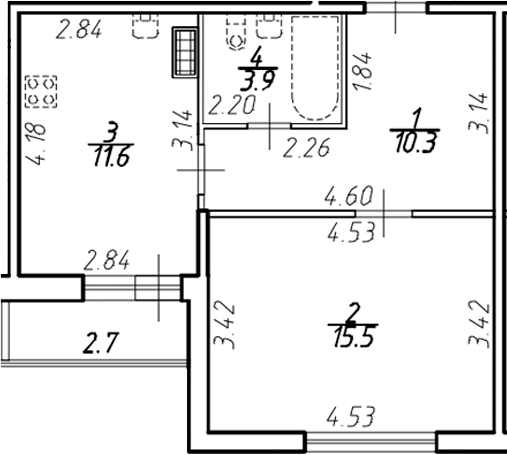 Планировка — Ингрия Лэнд, 1-комн., 41 м²