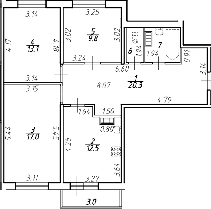 Планировка — Ингрия Лэнд, 3-комн., 78 м²