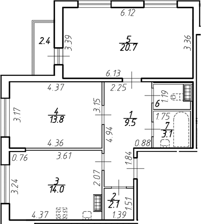 Планировка — Ингрия Лэнд, 2-комн., 65 м²