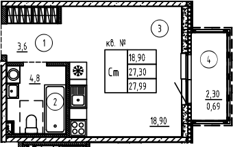 Планировка — PLUS Пулковский, Студия, 27 м²