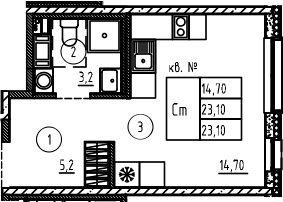 Планировка — PLUS Пулковский, Студия, 23 м²
