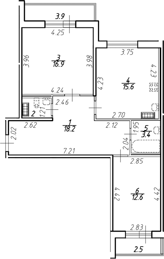 Планировка — Ингрия Лэнд, 2-комн., 69 м²