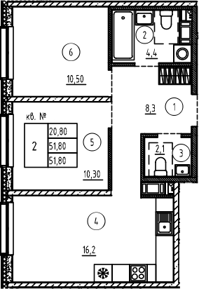 Планировка — PLUS Пулковский, 3-комн., 52 м²