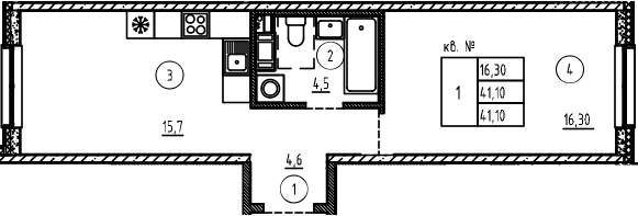 Планировка — PLUS Пулковский, 2-комн., 41 м²