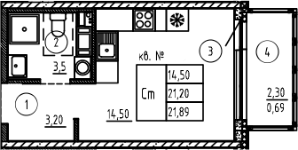 Планировка — PLUS Пулковский, Студия, 21 м²