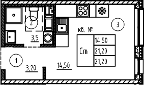 Планировка — PLUS Пулковский, Студия, 21 м²