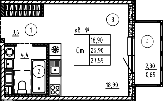 Планировка — PLUS Пулковский, Студия, 27 м²
