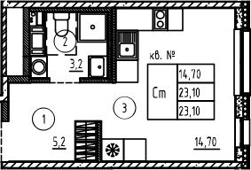 Планировка — PLUS Пулковский, Студия, 23 м²