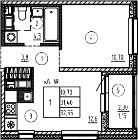 Планировка — PLUS Пулковский, 1-комн., 31 м²