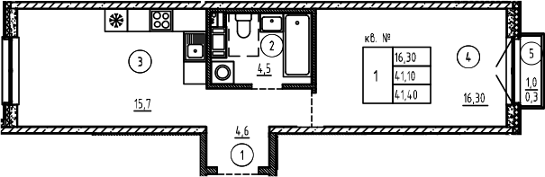 Планировка — PLUS Пулковский, 2-комн., 41 м²