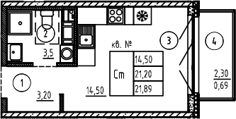 Планировка — PLUS Пулковский, Студия, 21 м²