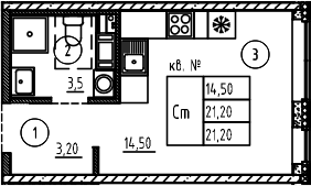 Планировка — PLUS Пулковский, Студия, 21 м²