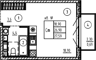 Планировка — PLUS Пулковский, Студия, 27 м²