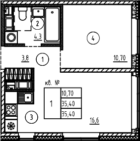 Планировка — PLUS Пулковский, 2-комн., 35 м²