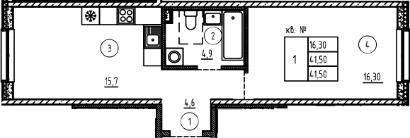 Планировка — PLUS Пулковский, 2-комн., 42 м²