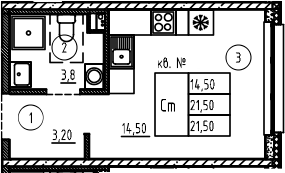 Планировка — PLUS Пулковский, Студия, 22 м²