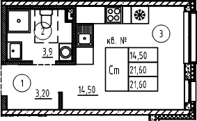 Планировка — PLUS Пулковский, Студия, 22 м²