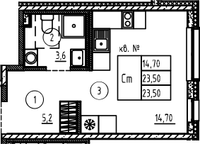 Планировка — PLUS Пулковский, Студия, 24 м²