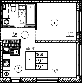 Планировка — PLUS Пулковский, 2-комн., 36 м²