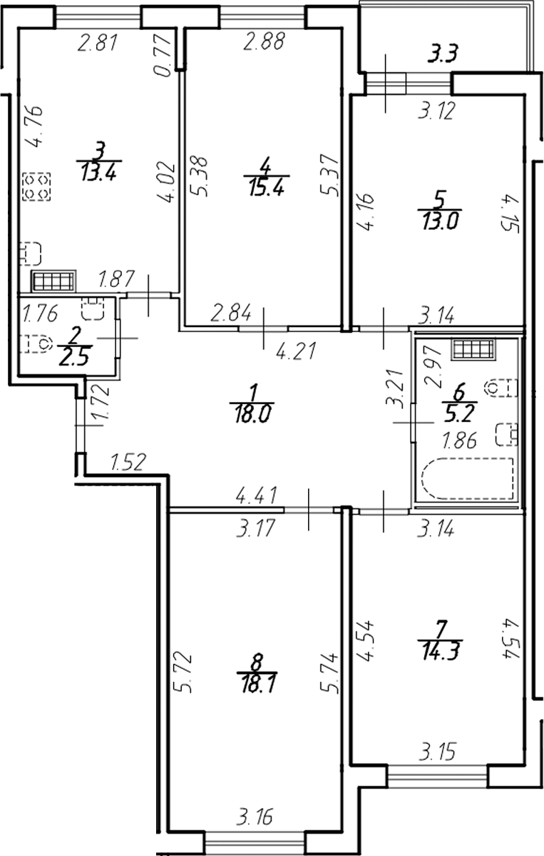 Планировка — Ингрия Лэнд, 4-комн., 99 м²